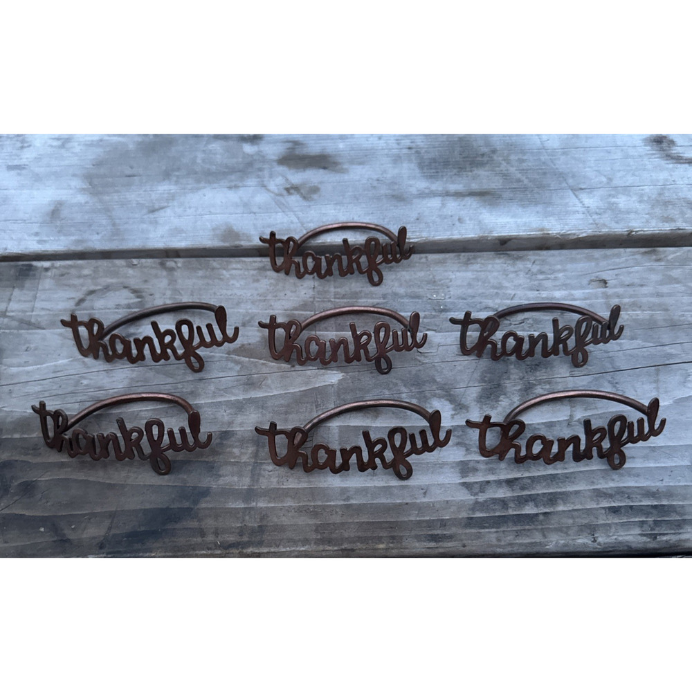 Set of 7 Copper Color Tone Thankful Thanksgiving Fall Napkin Rings Holders